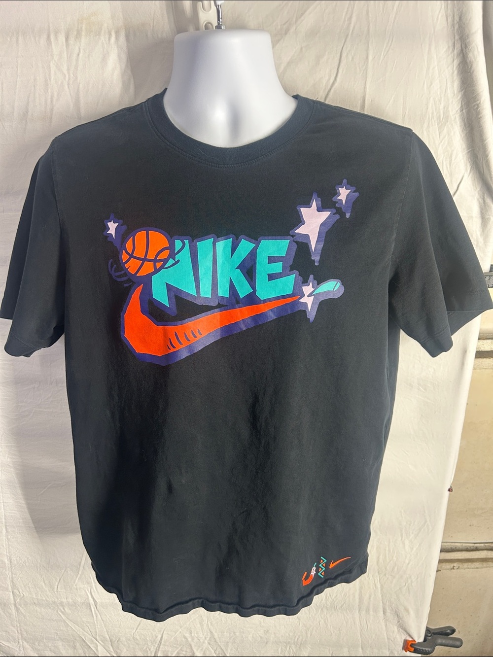 Nike Black Tee with Teal Logo, Orange Swoosh & Purple Accents